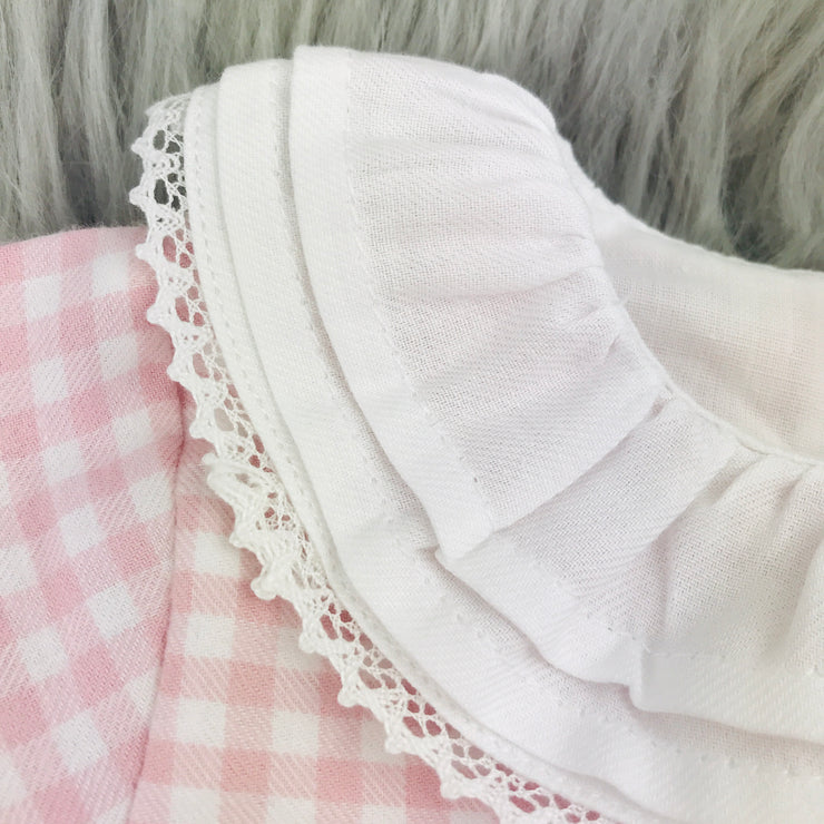 Pink Checked Frilly Collar Close