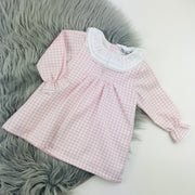 Pink Checked Frilly Collar Smocked Dress