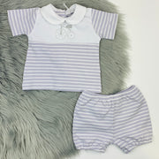 Pearl Grey & White Stripe Top & Shorts