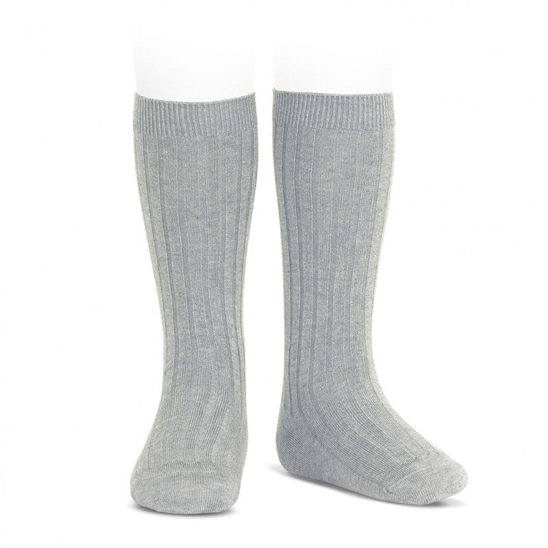 Condor Aluminium Grey Wide Ribbed Knee High Spanish Socks
