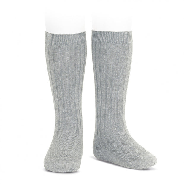 Condor Aluminium Grey Wide Ribbed Knee High Spanish Socks