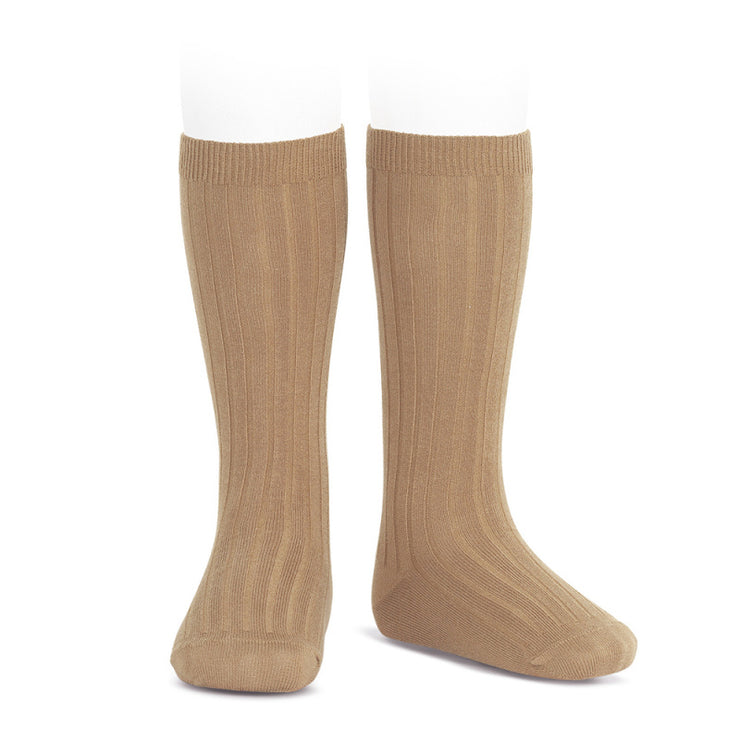 Camel Wide Ribbed Knee High Spanish Socks