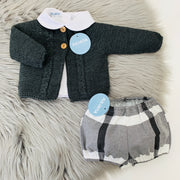 Anthracite Grey Knitted Cardigan & Tartan Pant Set