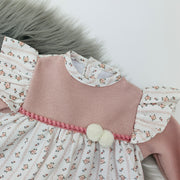 Powder Pink & Cream Long Sleeve Dress Close