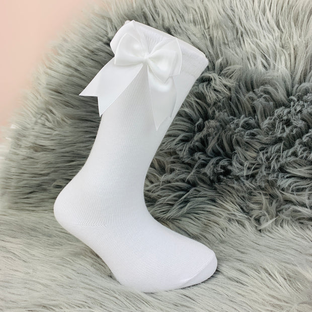 White Knee High Double Side Bow Spanish Socks