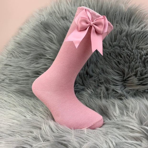 Dusky Pink Knee High Double Side Bow Spanish Socks