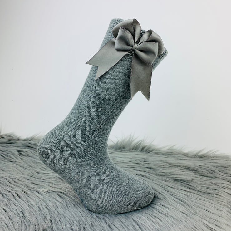 Grey Knee High Double Side Bow Spanish Socks