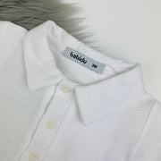 White Waffle Polo Shirt Close