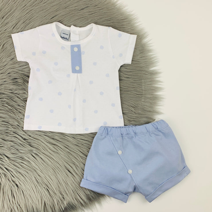 Blue & White T Shirt & Shorts Set
