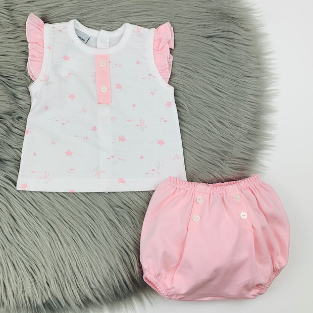 Pink & White Top & Bloomers Set
