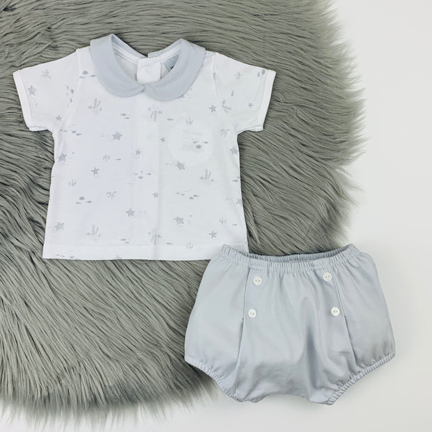 Soft Grey & White Top & Jam Pants Set