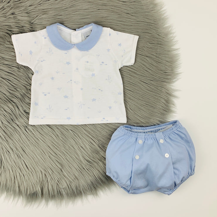 Babidu Sky Blue & White Top & Jam Pants Set Bows Baby Boutique