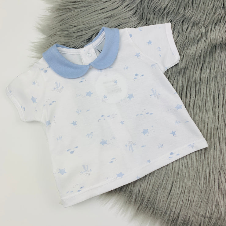 Babidu Sky Blue & White Top & Jam Pants Set Bows Baby Boutique