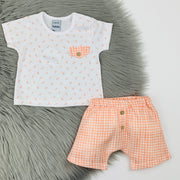 Orange & White Gingham Shorts & T Shirt Set