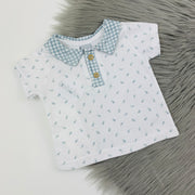 Bluish Grey & White Gingham Polo Shirt 