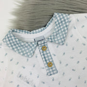 Bluish Grey & White Gingham Polo Shirt Close