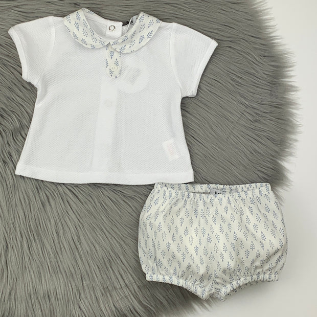 White & Blue Waffle Top & Jam Pants Set