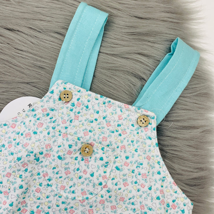Summer Ditsy Floral Dungaree Romper Close