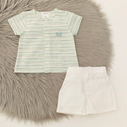 Olive & white Stripe Shirt & Shorts
