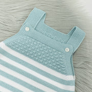 Teal & White Knitted Dungaree Romper Close