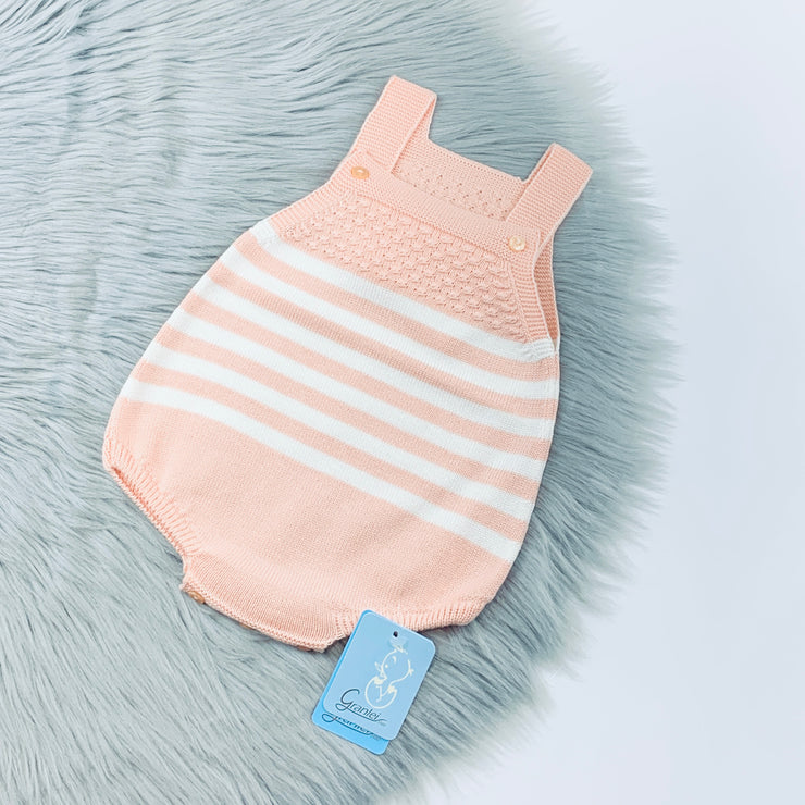 Peach & White Knitted Dungaree Romper