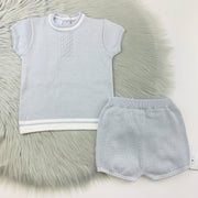 Soft Grey & White Knitted Short Set