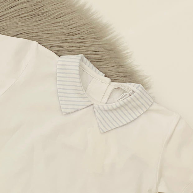 White Polo & Blue & White Stripe Collar Close