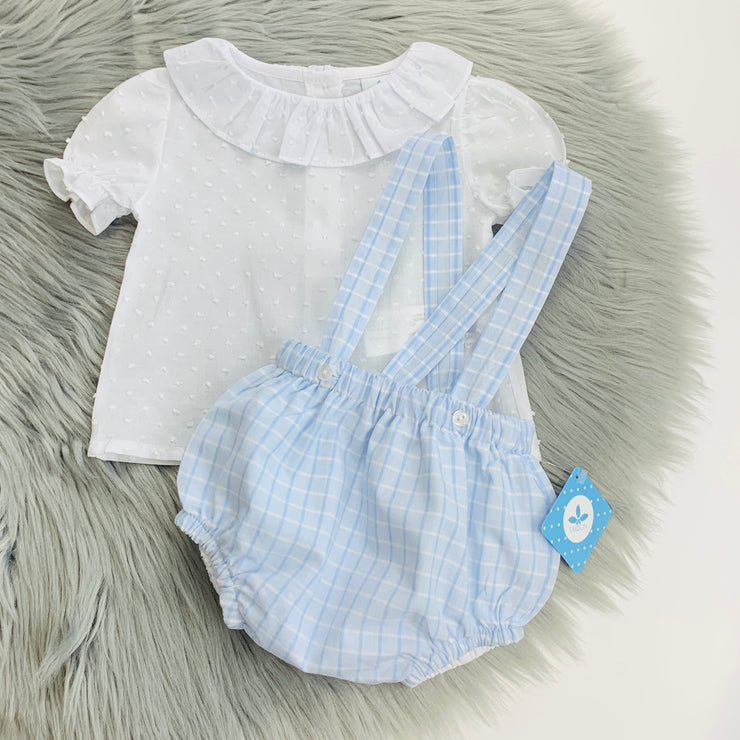 Blue Gingham Dungaree bloomers Set