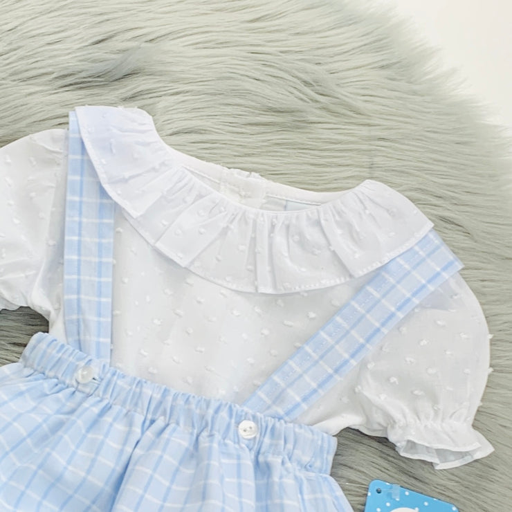 Blue Gingham Dungaree bloomers Set Close