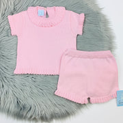 Soft Pink Ruffle Knitted Short Set