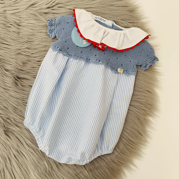 Half Knit Blue Pinstripe Romper