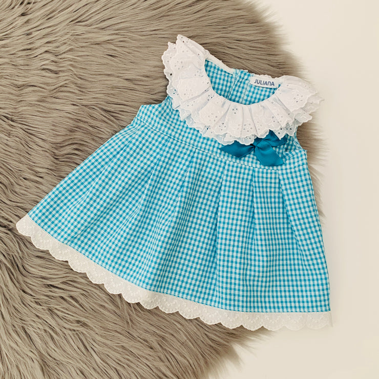 Turquoise Gingham Ruffle Dress