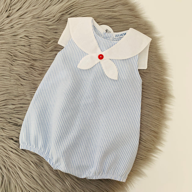 Blue & White Pin Stripe Sailor Romper