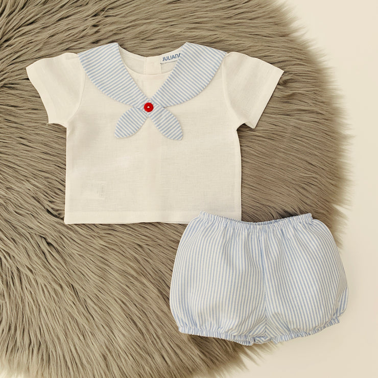 White & Blue Sailor Top & Jam Pants Set