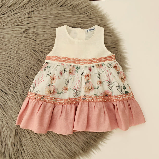 Dusky Pink & Cream Floral Dress