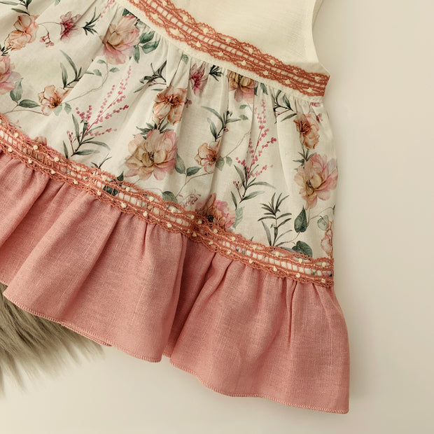 Dusky Pink & Cream Floral Dress Hem