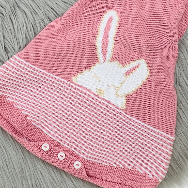 Dusky Pink Knitted Bunny Romper Close