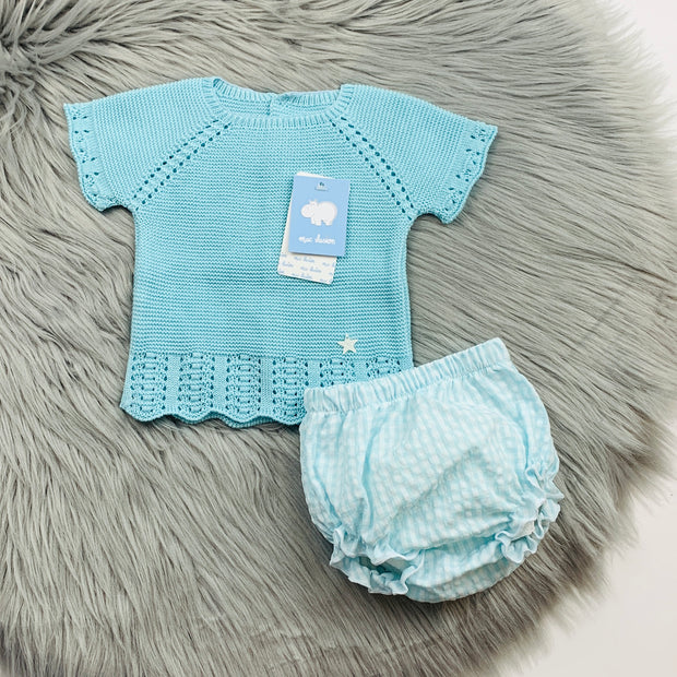 Turquoise & Gingham Knitted Set