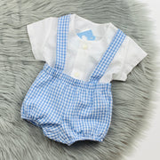 White Top & Blue Gingham Dungaree Romper