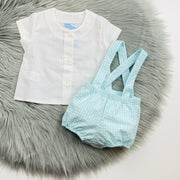 White Top & Turquoise Gingham Dungaree Romper