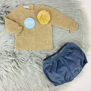Autumn Brown & French Blue Knitted Jam Pant Set