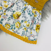 Mustard Half Knitted Floral Drop Waist Dress Hem