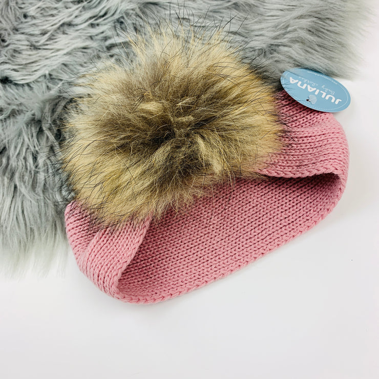 Dusky Pink Knitted Fur Pom Headband