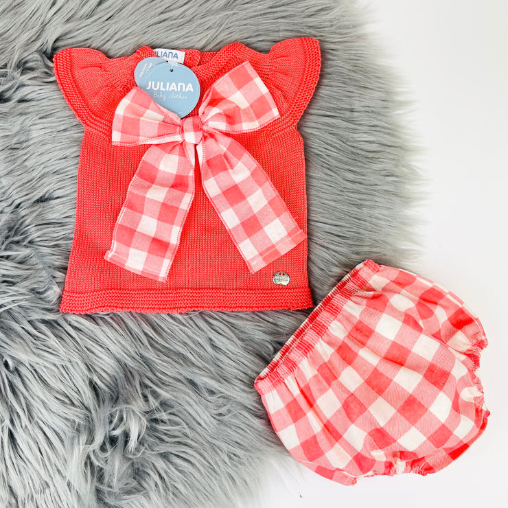 Coral & Cream Gingham Jam Pants Set