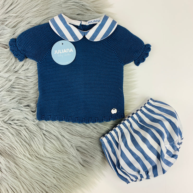 Night Blue Knitted Top & Jam Pants Set