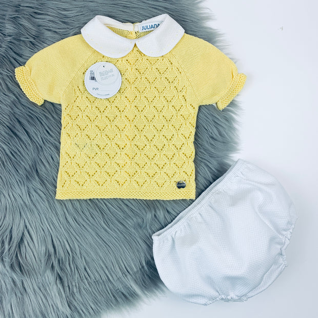 Yellow Knitted Collared Top & Jam Pants Set