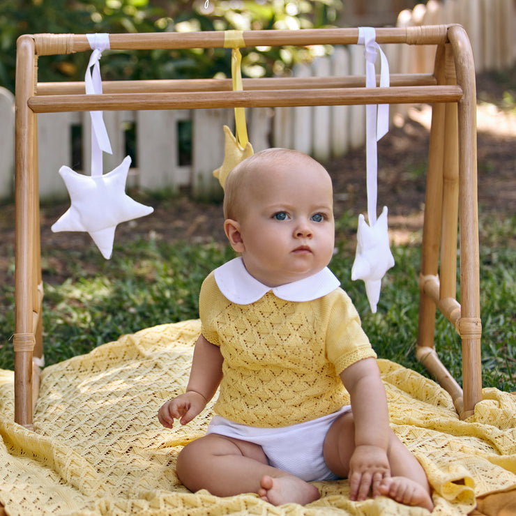 Yellow Knitted Collared Top & Jam Pants Set