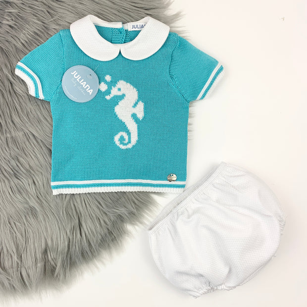 Juliana Turquoise Knitted Collared Seahorse Top & Jam Pants Set