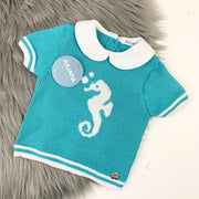 Juliana Turquoise Knitted Collared Seahorse Top