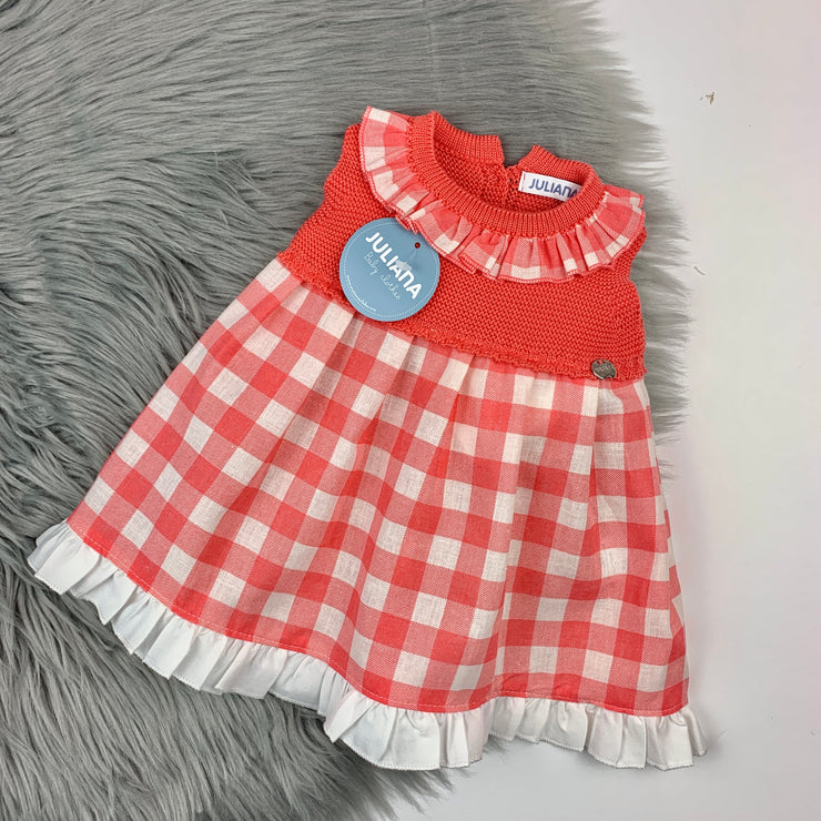 Juliana Coral Gingham Half Knit Dress